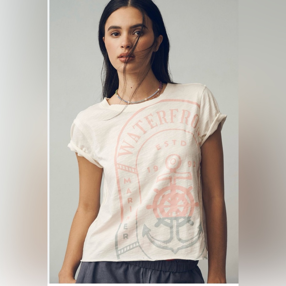 Maeve/Anthropologie Waterfront Graphic Tee in Ivory Size XL. NWT